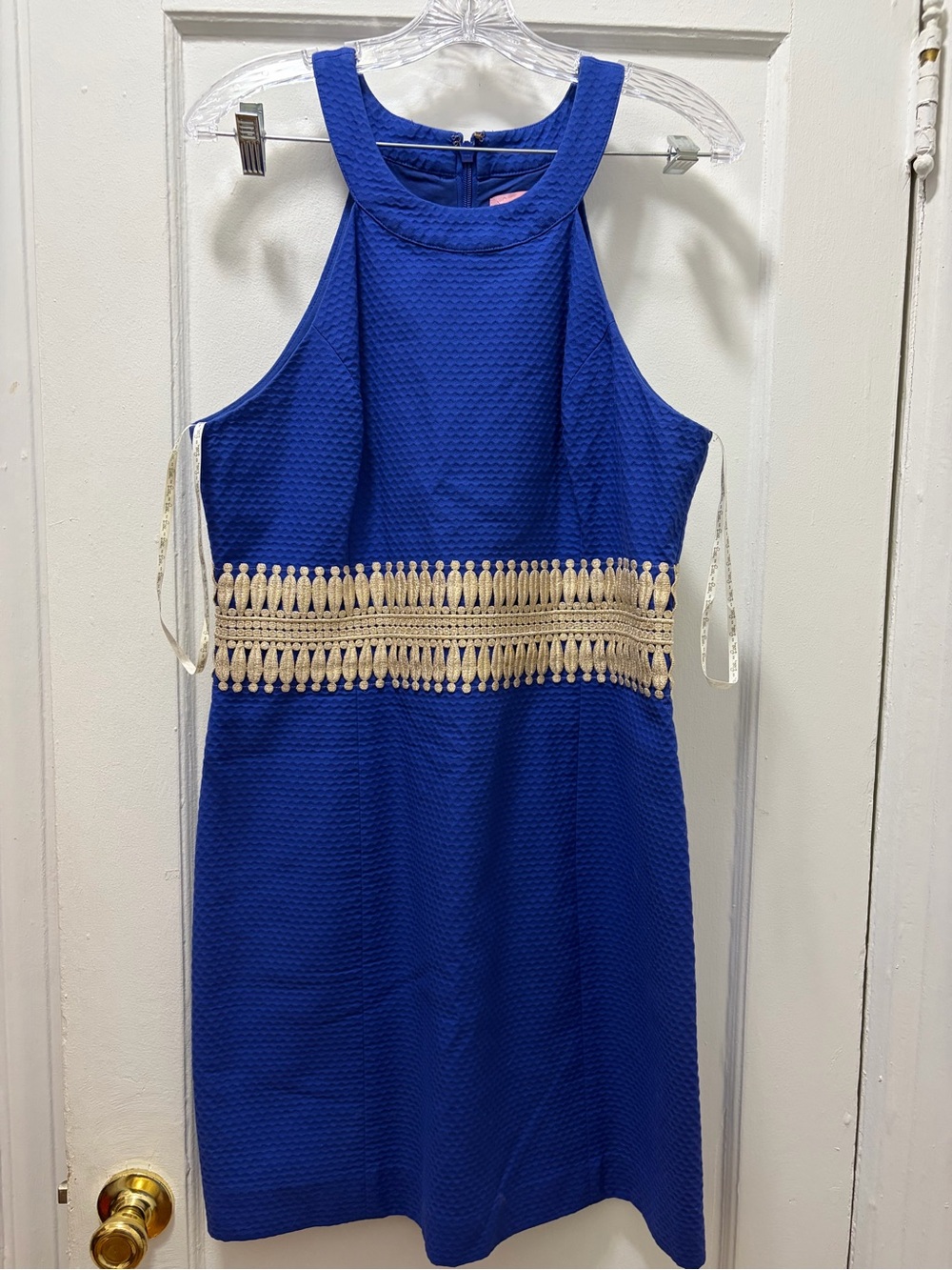 Lilly Pulitzer Cobalt Blue Halter Midi Dress with Cream Crochet Waist